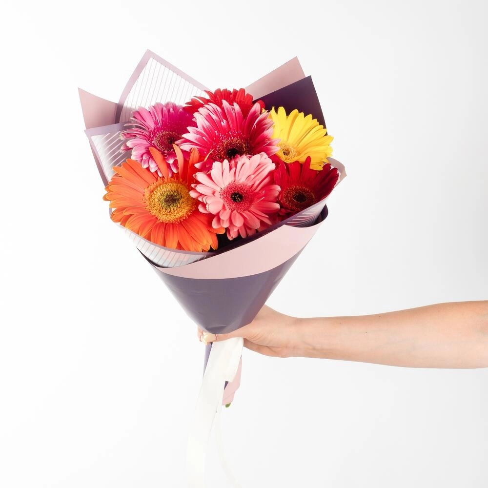 Солнечный букет из 7 свежих гербер – радость в подарок Вытегра Вологодская область