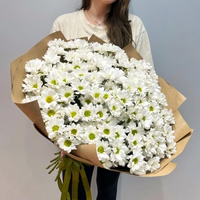 Букет «21 ромашка» – нежные белые кустовые хризантемы в натуральном стиле Вытегра Вологодская область