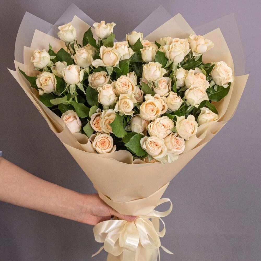 Букет «Персик» – пышные кустовые розы нежно-персикового оттенка Вытегра Вологодская область