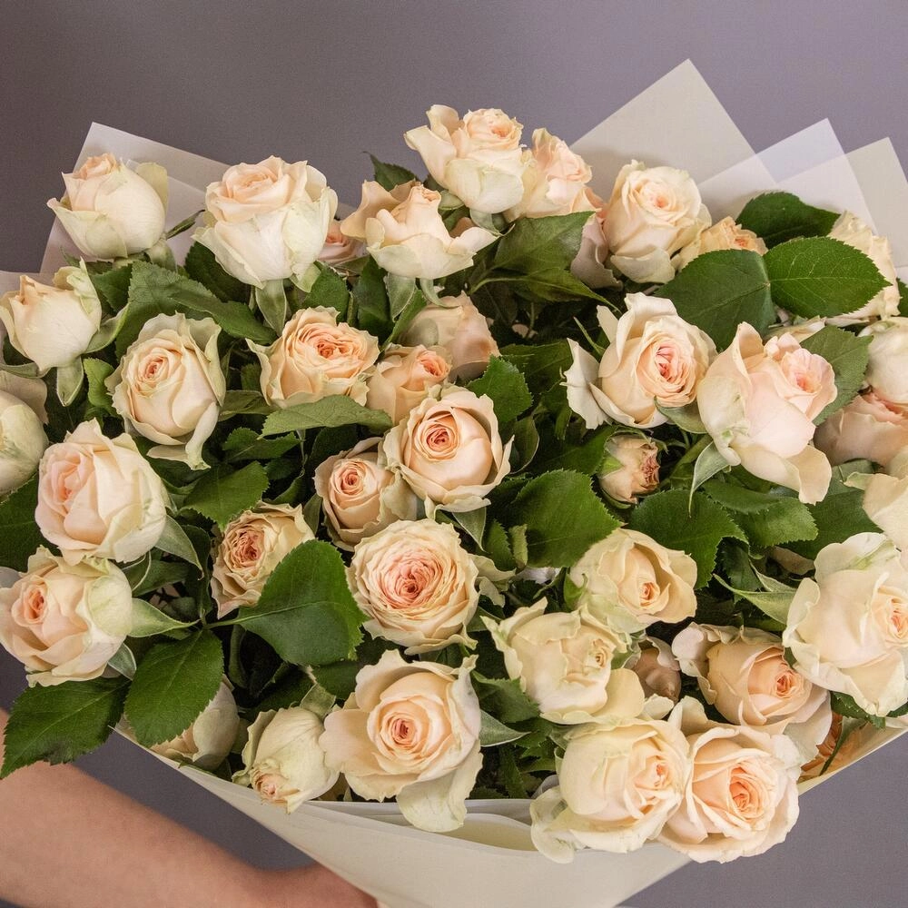 Букет «Персик» – пышные кустовые розы нежно-персикового оттенка Вытегра Вологодская область