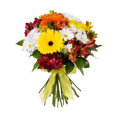Букет «Красочный фонтан» — яркая симфония из альстромерий, гербер и хризантем Вытегра Вологодская область