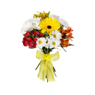 Букет Малый «Красочный фонтан» — яркая симфония из альстромерий, гербер и хризантем