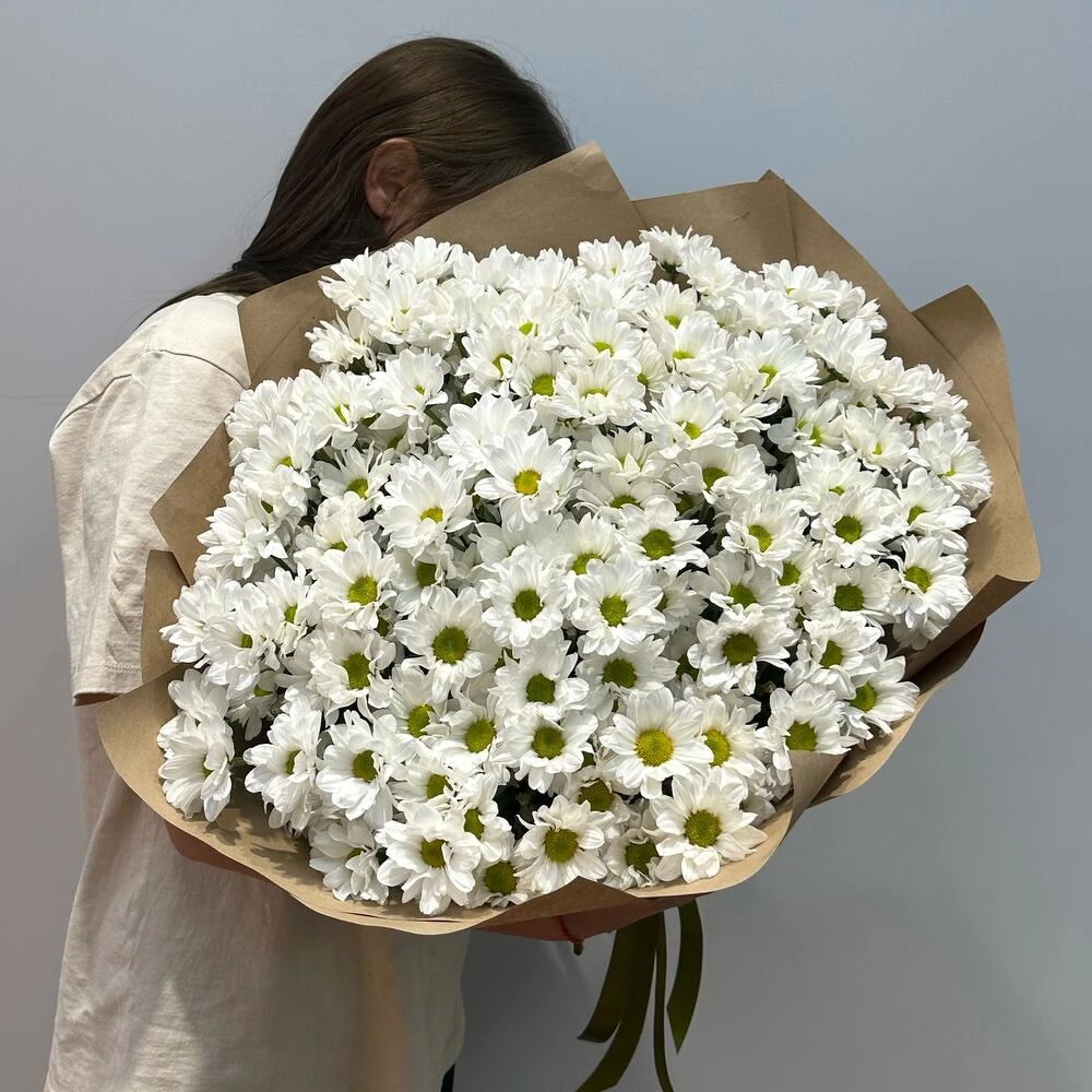 Букет «21 ромашка» – нежные белые кустовые хризантемы в натуральном стиле Вытегра Вологодская область