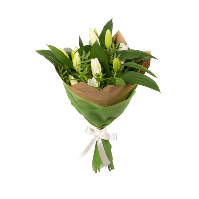 Нежный букет малый из лилий с фисташкой – элегантность в каждой детали