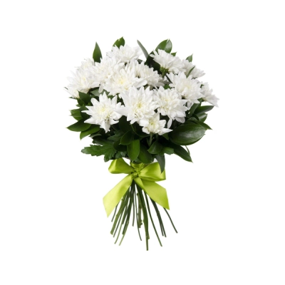 Букет малый «Белый ангел» – скульптурная чистота белых хризантем
