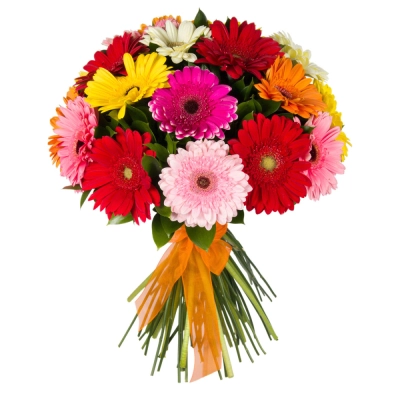 Букет «Мамба» – взрыв красок из оранжевых, лиловых и розовых гербер Вытегра Вологодская область