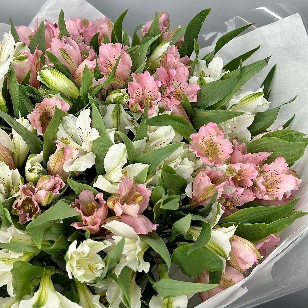 Букет «Гармония» – нежное сочетание белых и розовых альстромерий Вытегра Вологодская область