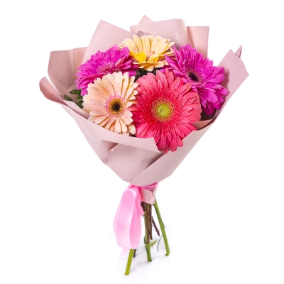 Яркий букет из 5 разноцветных гербер – солнечное настроение в подарок Вытегра Вологодская область