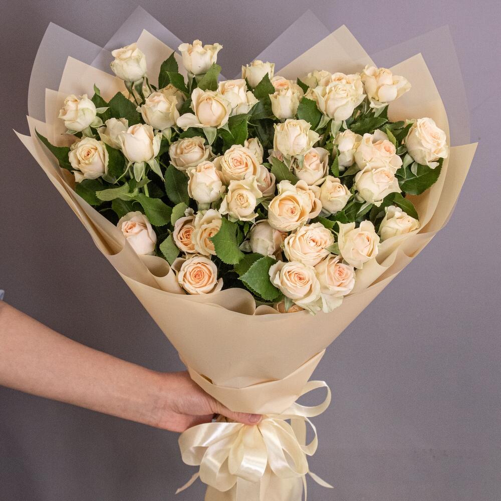 Букет «Персик» – пышные кустовые розы нежно-персикового оттенка Вытегра Вологодская область