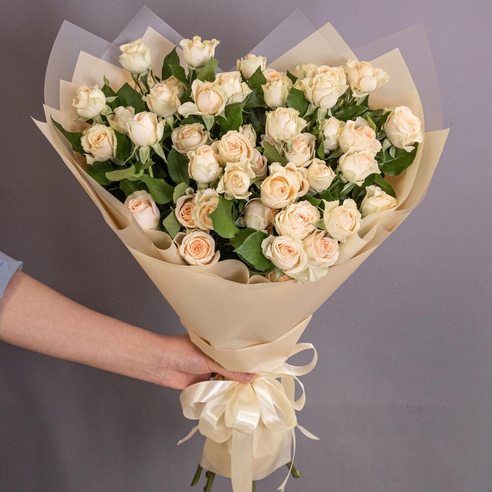 Букет «Персик» – пышные кустовые розы нежно-персикового оттенка Вытегра Вологодская область