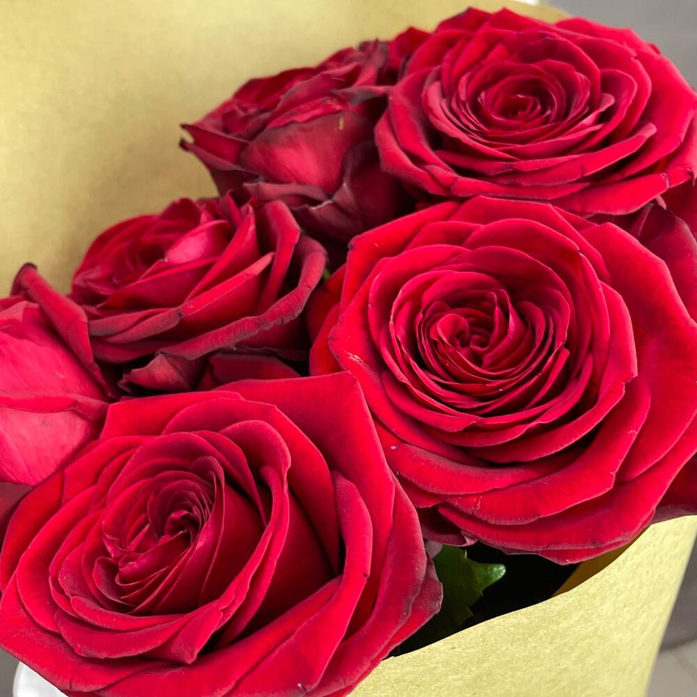 Букет из 7 красных роз в крафте – страсть в стильной упаковке Вытегра Вологодская область